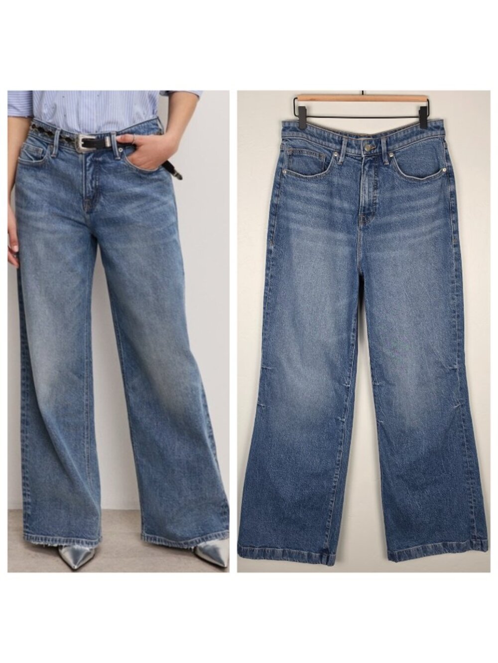 Good American Wide Leg Flare Jeans in Medium Blue Wash